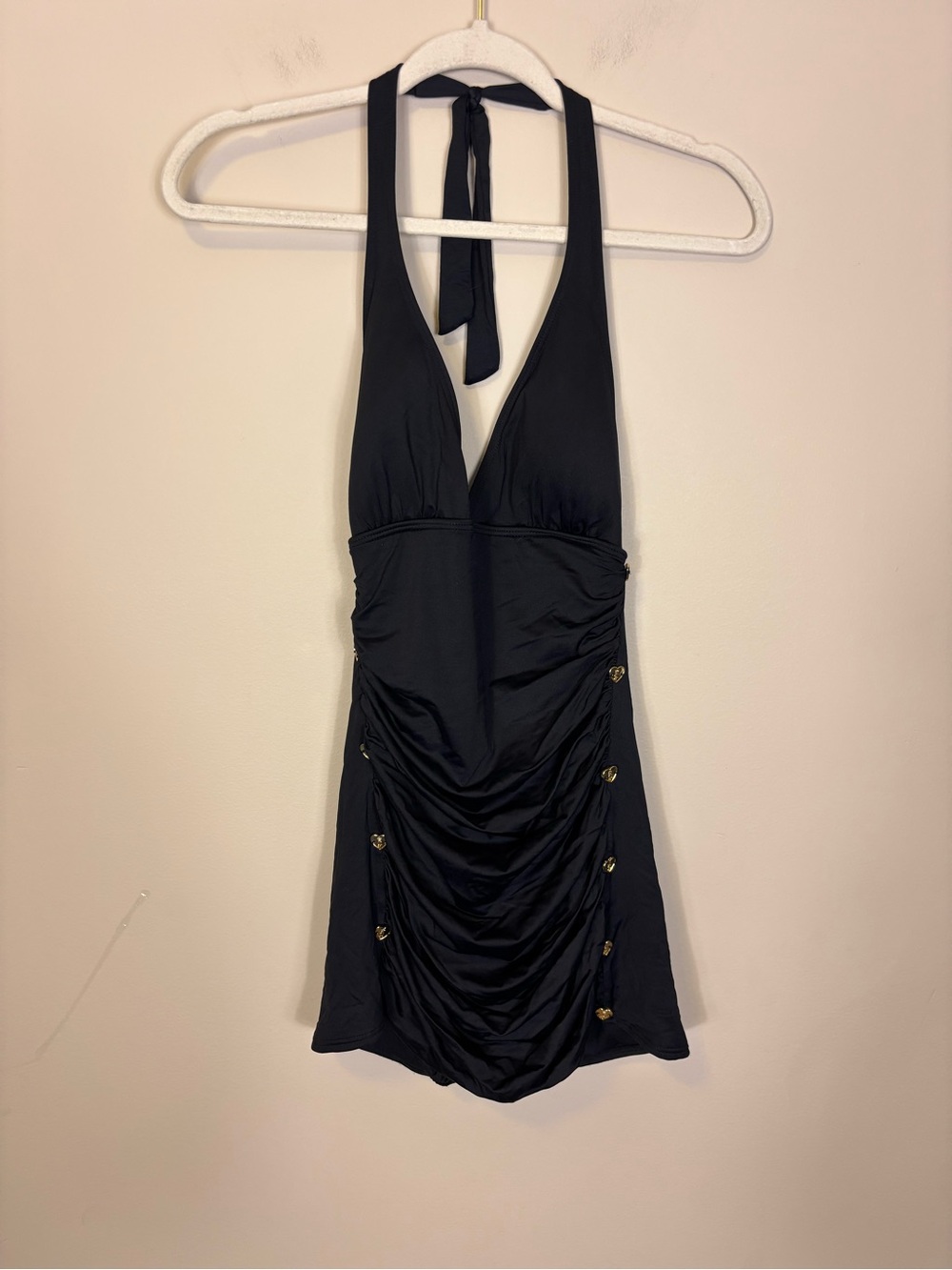 Juicy Couture Black Halter Ruched Heart Logo Detail Swimsuit Dress Large